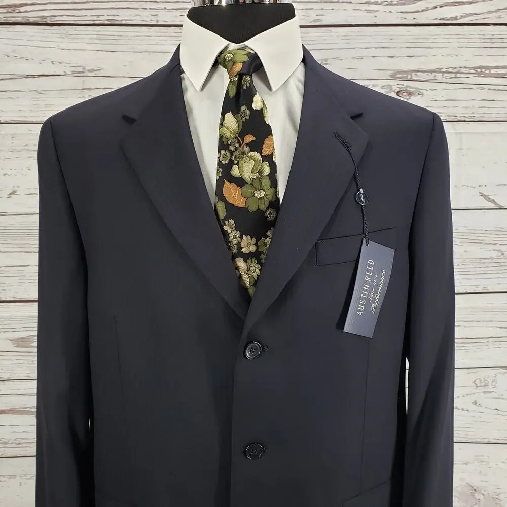Austin Reed New Black Wool Super 100's Herringbone Suit Jacket 44R